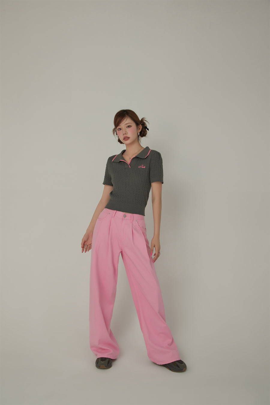 CHUU Logo Long Wide Baggy Color Pants