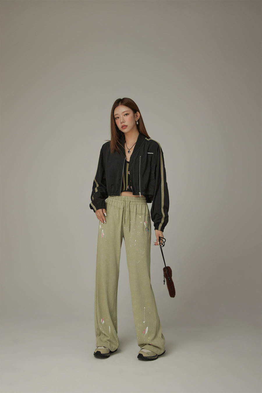 CHUU Elastic Waist String Painted Wide Pants