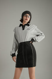 Contrast Color Polo Neck Dress