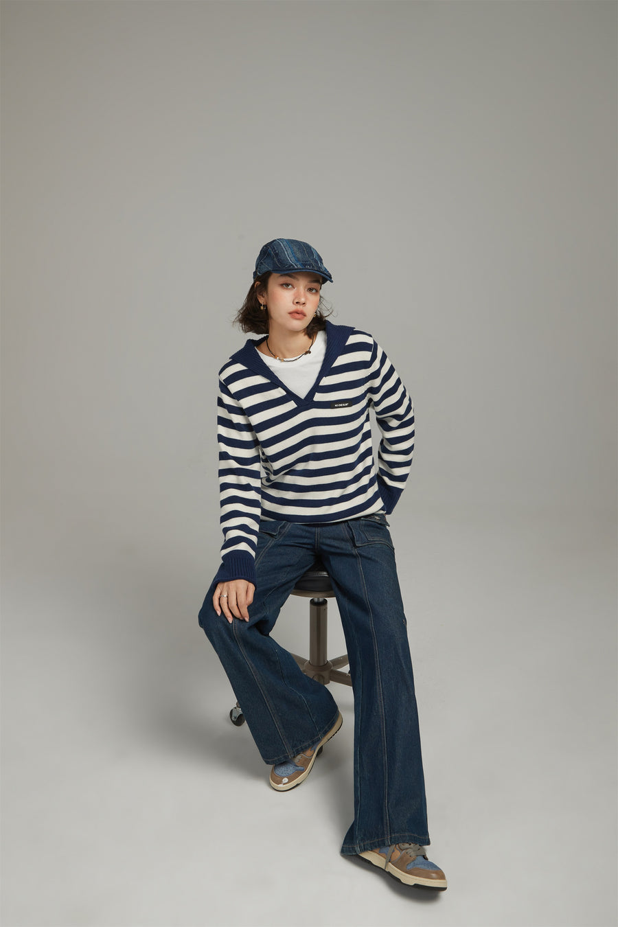 CHUU Collar Striped Knit Sweater