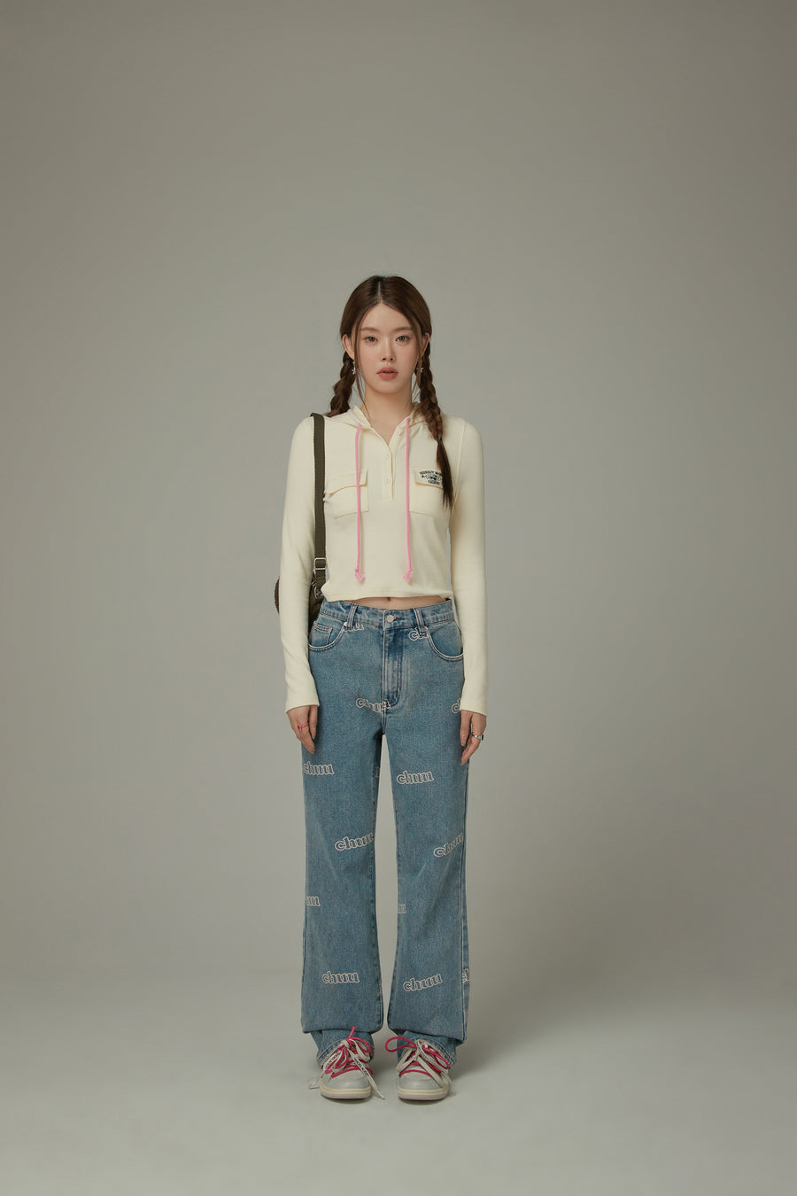 CHUU Logo Lettering Bootcut Denim Jeans