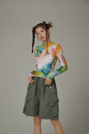 Logo Colorful Print Frilly Lined Top