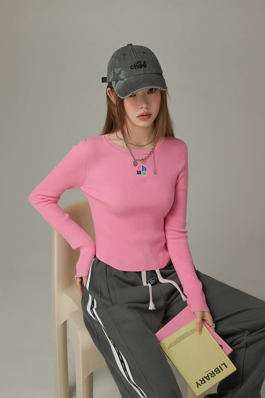 CHUU Color Ribbed Slim Knit Top