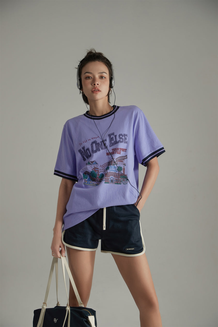 CHUU College Style Printed Colorblocked Line T-Shirt