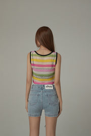 Crochet Mesh Colorblocked Crop Top