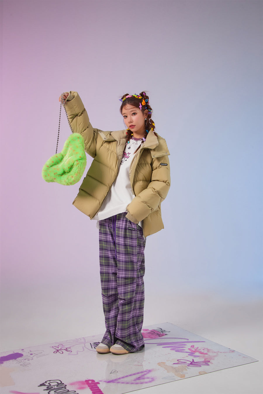 CHUU Color String Check Pants