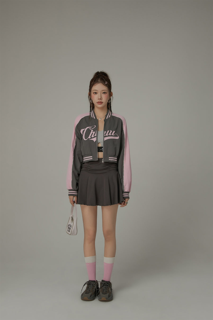 CHUU Logo Colored Zip-Up Varsity Jacket