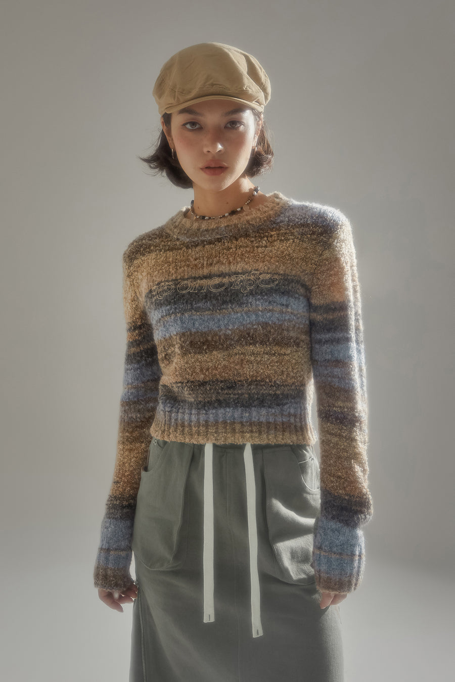 CHUU Striped Crop Knit Sweater