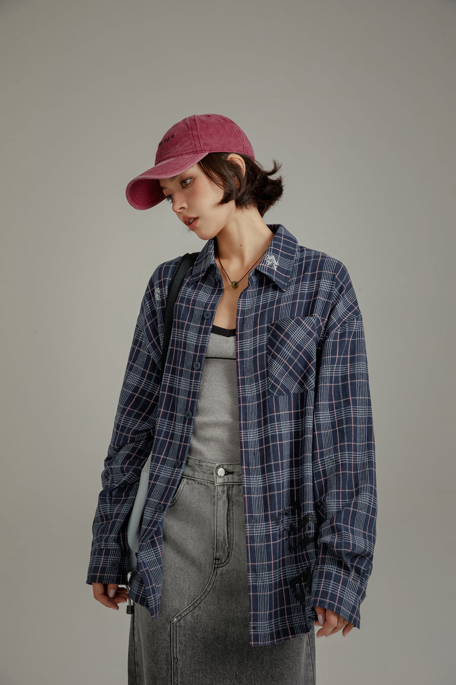 CHUU Back Logo Checked Loose Fit Shirt