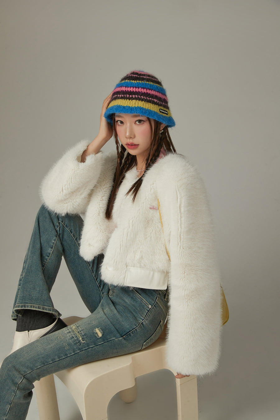 CHUU Faux Fur Crop Jacket