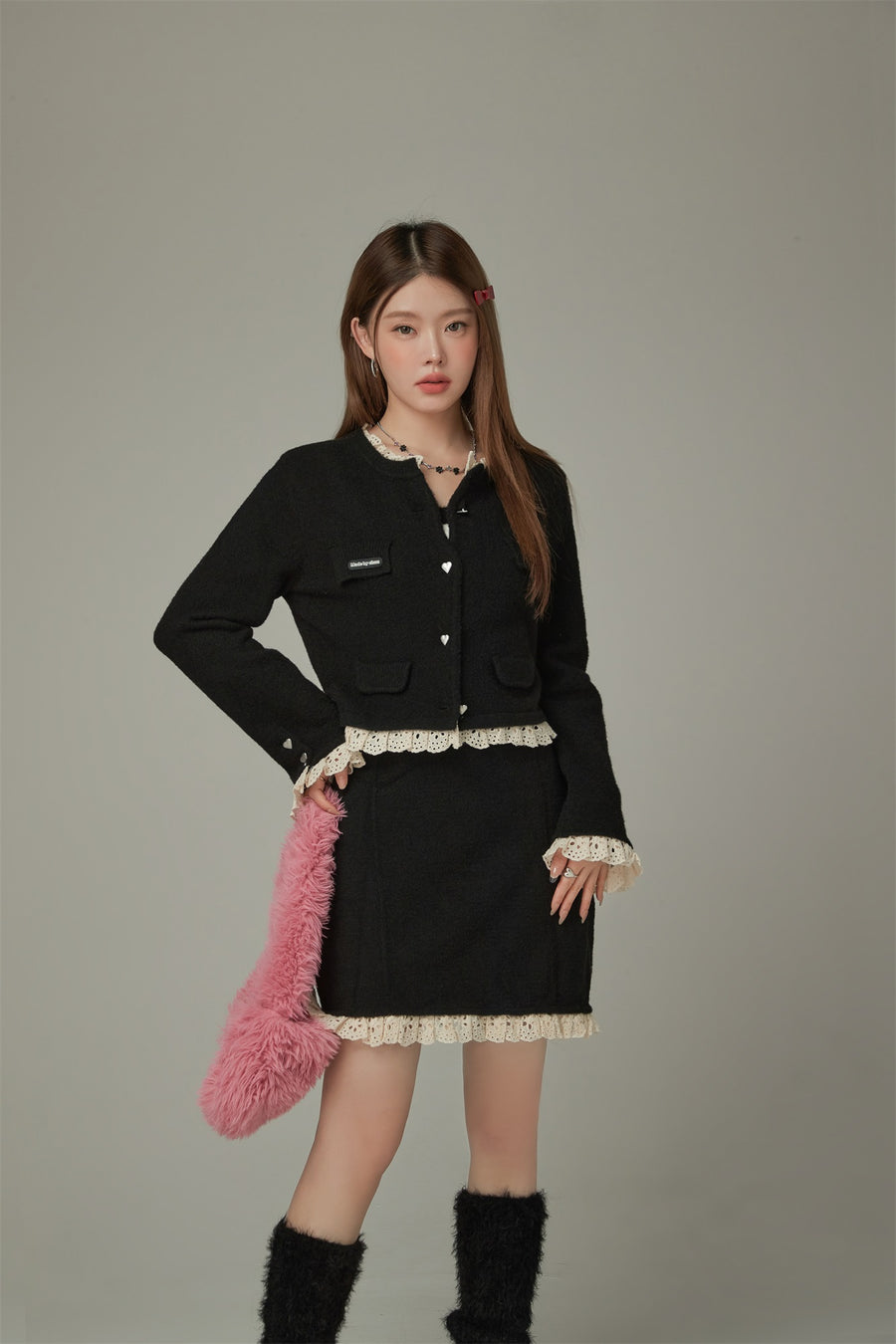 CHUU Lace Knit Banded Skirt