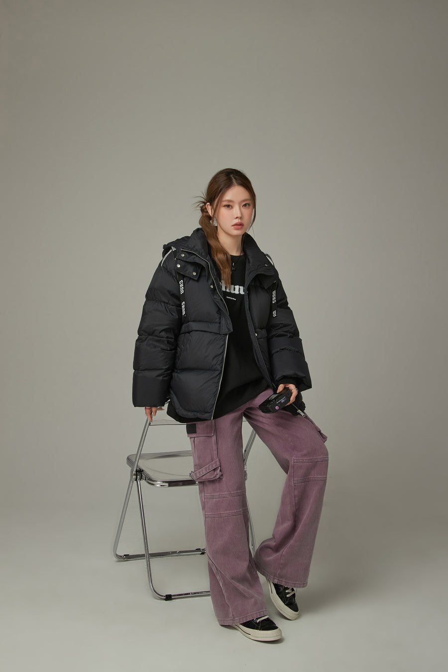 CHUU Logo String Hooded Oversized Padded Jacket