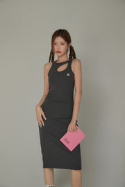 Front Cut Out Side Shirring Long Dress