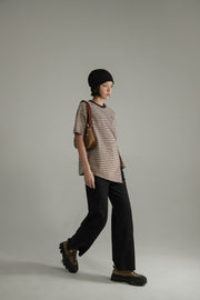 Striped Slit Shirring String T-Shirt