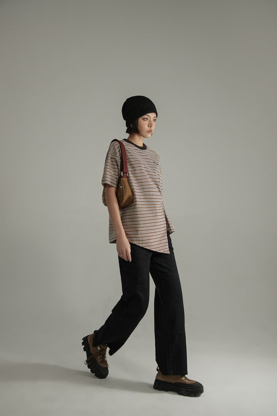 CHUU Striped Slit Shirring String T-Shirt