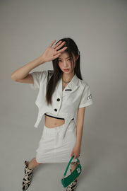 Single-Button Short Sleeve Crop Jacket