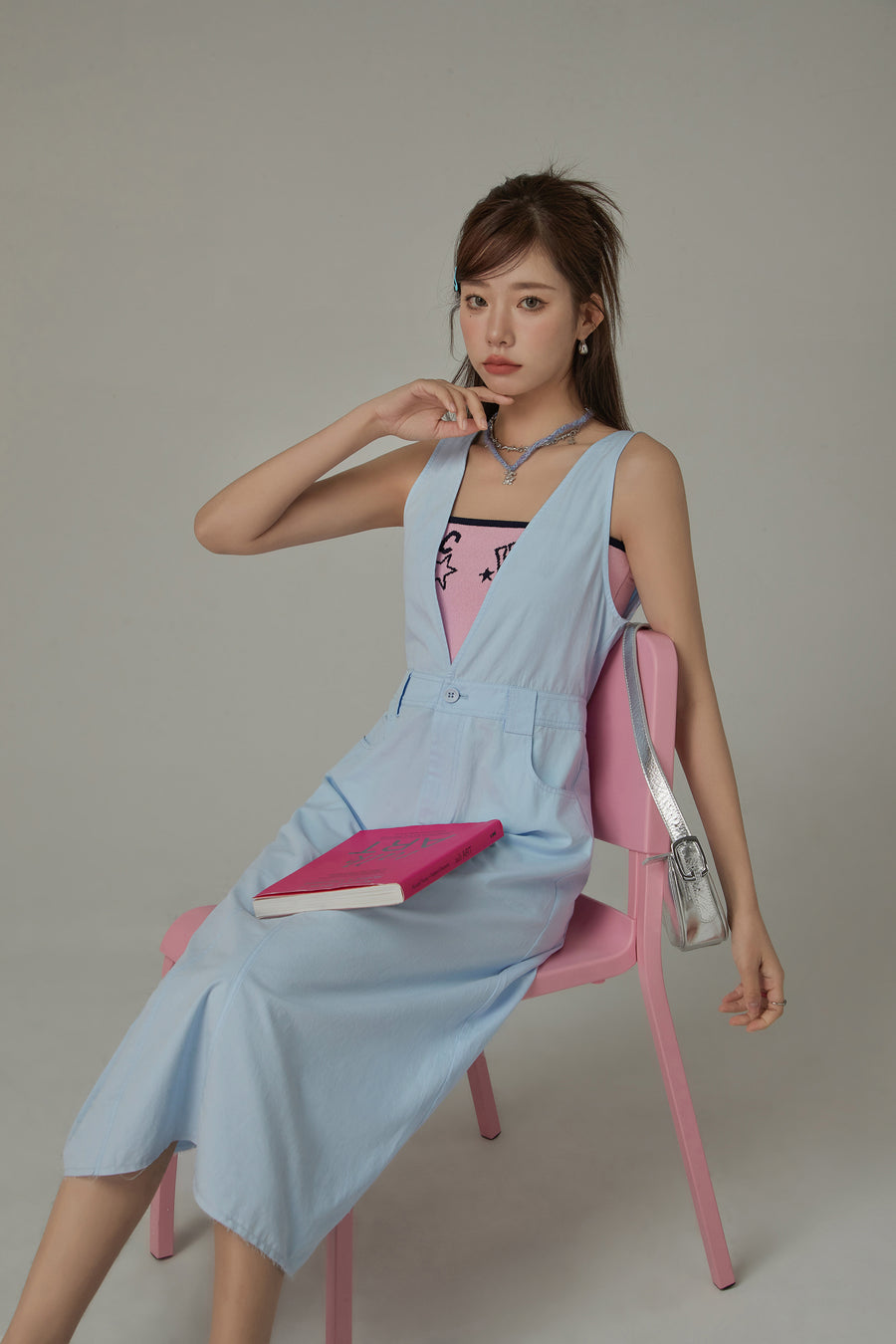 CHUU Backtie Dip V Neck Sleeveless Long Dress