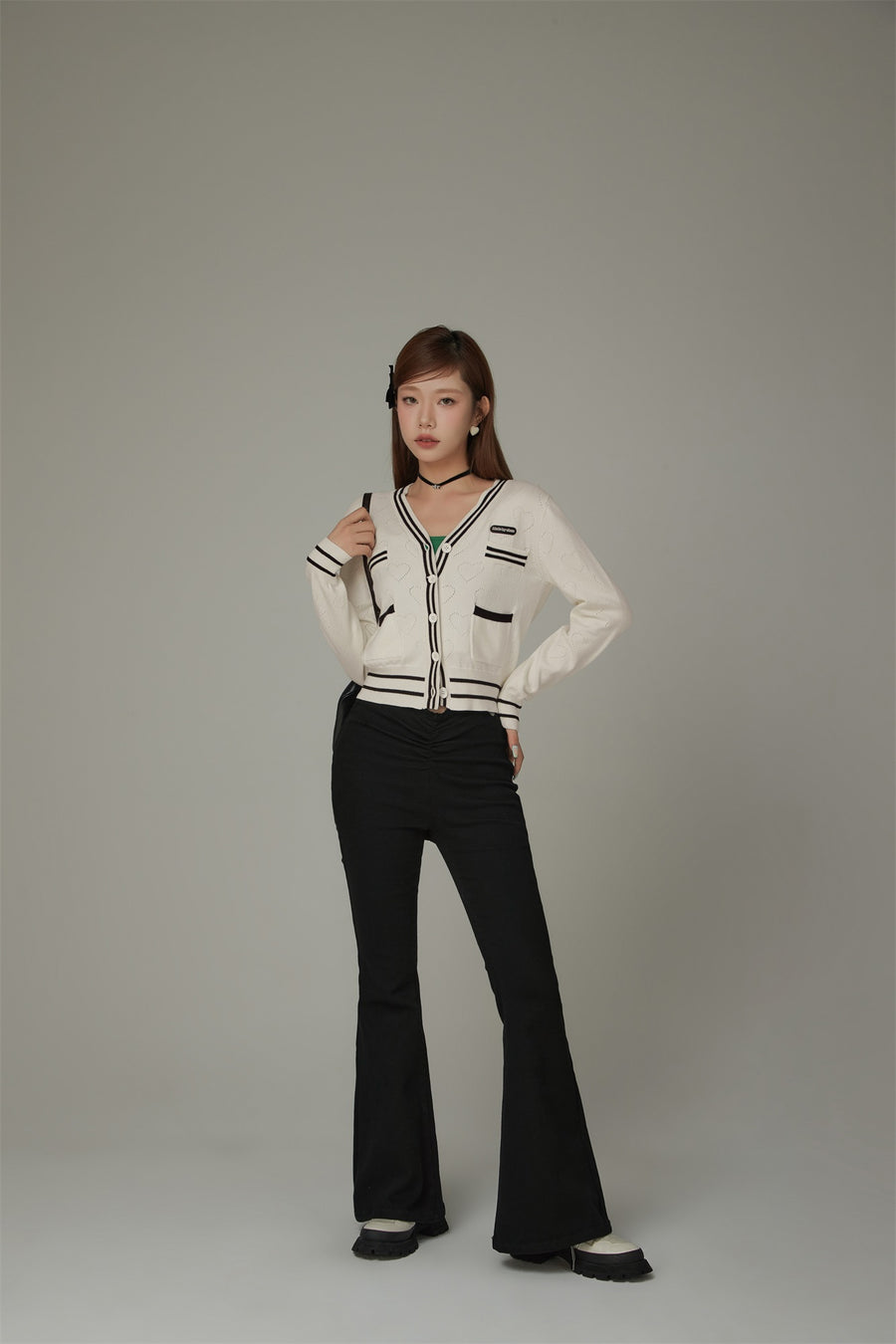 CHUU Heart Hole Pattern Knit Cardigan