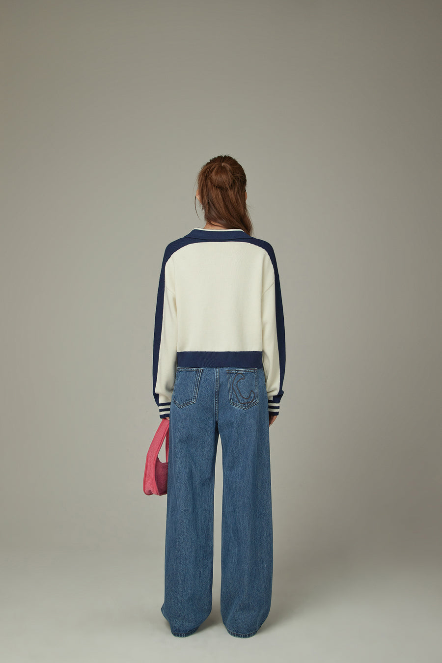 CHUU Logo Folded Waist Straight Denim Jeans