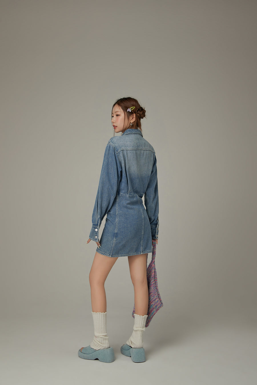 CHUU Unbalanced Denim Long Sleeve Dress