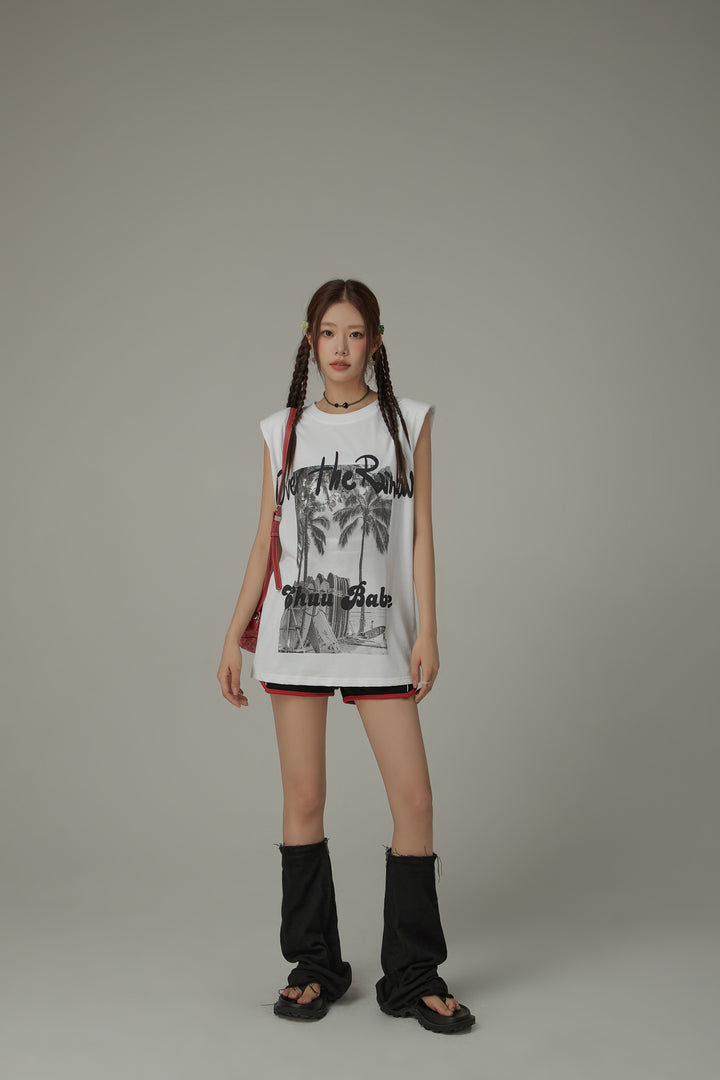 Over The Rainbow Printed Boxy Sleeveless Mid Length T-Shirt