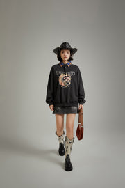 Printed Mushroom Moon Oversized Sweatshirt