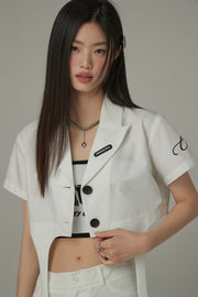 Single-Button Short Sleeve Crop Jacket