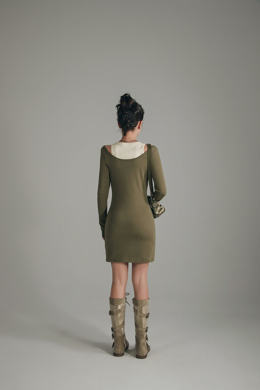CHUU Logo Layered Zip Up Slim Mini Dress