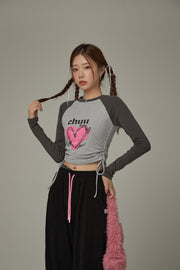 Heart Color Contrast Shirring T-Shirt