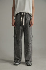 Elastic Waist Casual Diagonal Pocket Wide Leg Pants