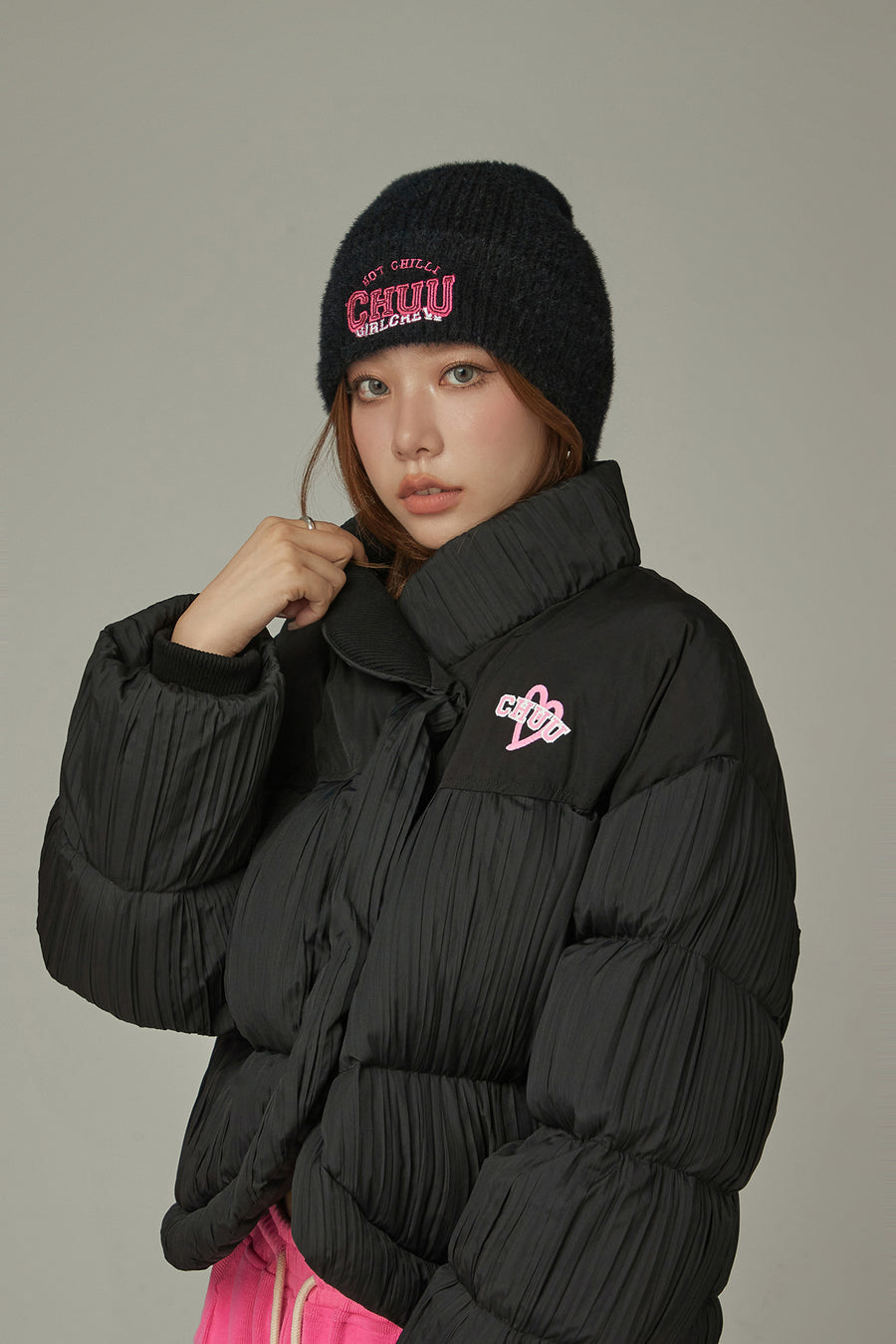 CHUU Oversized Simple Padded Cut Hem Jacket