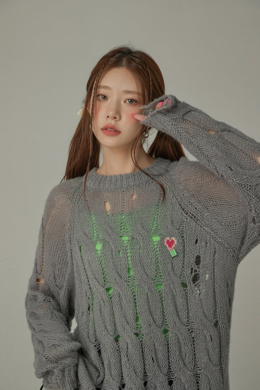 CHUU Color Distressed Knit Loosefit Sweater