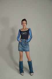 High Waist Logo Pocket Denim Mini Skirt