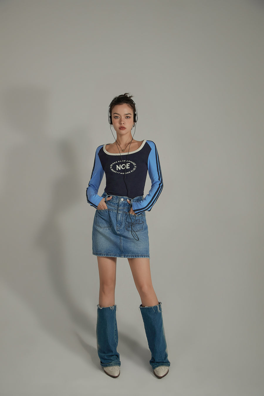 CHUU High Waist Logo Pocket Denim Mini Skirt