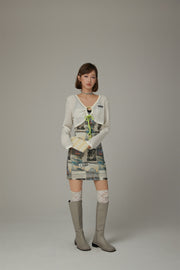 Logo Newspaper V-Neck Strap Mini Dress