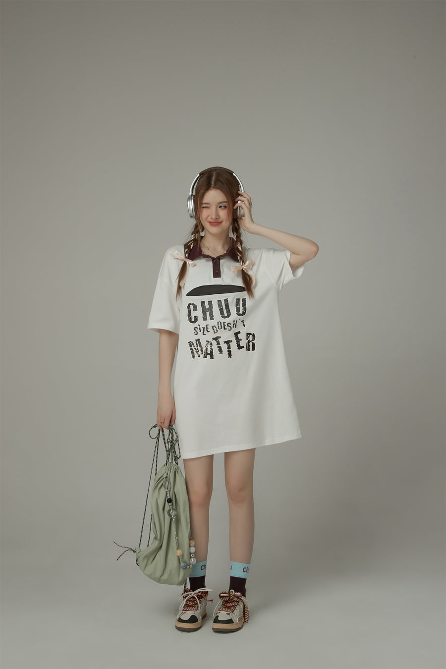 CHUU Chuu Size Doesnt Matter Front Cut Out Polo Neck T-Shirt Dress