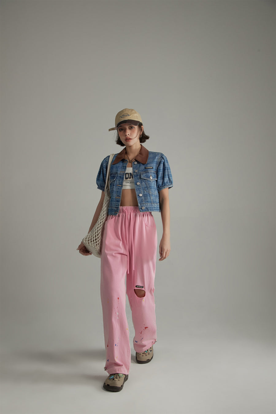 CHUU Street Style Paint Spots Slit String Pants