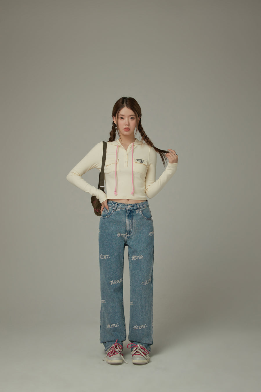 CHUU Logo Lettering Bootcut Denim Jeans