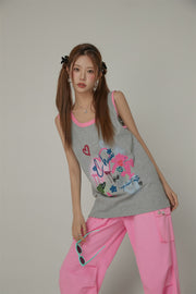 Graffiti Print U-Neck Boxy Sleeveless Top