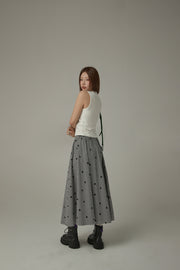 String Heart Check Long Skirt