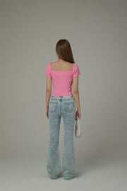 High Waisted Washed Bootcut Jeans