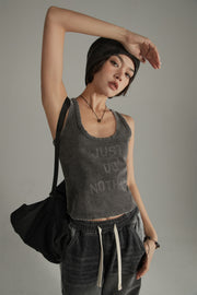 Print Vintage Just Do Nothing Sleeveless Casual Top