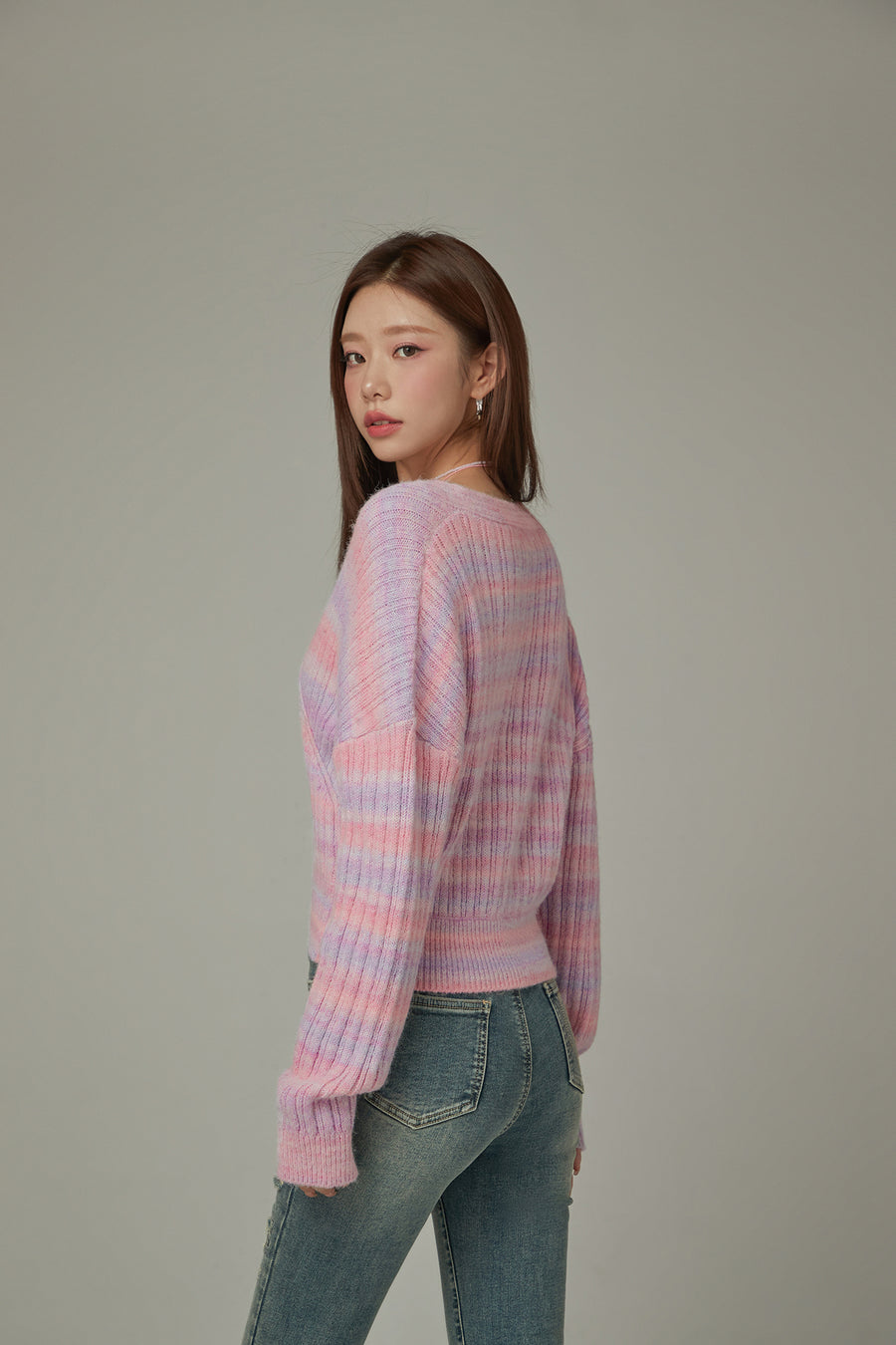 CHUU Striped Crop Knit Sweater