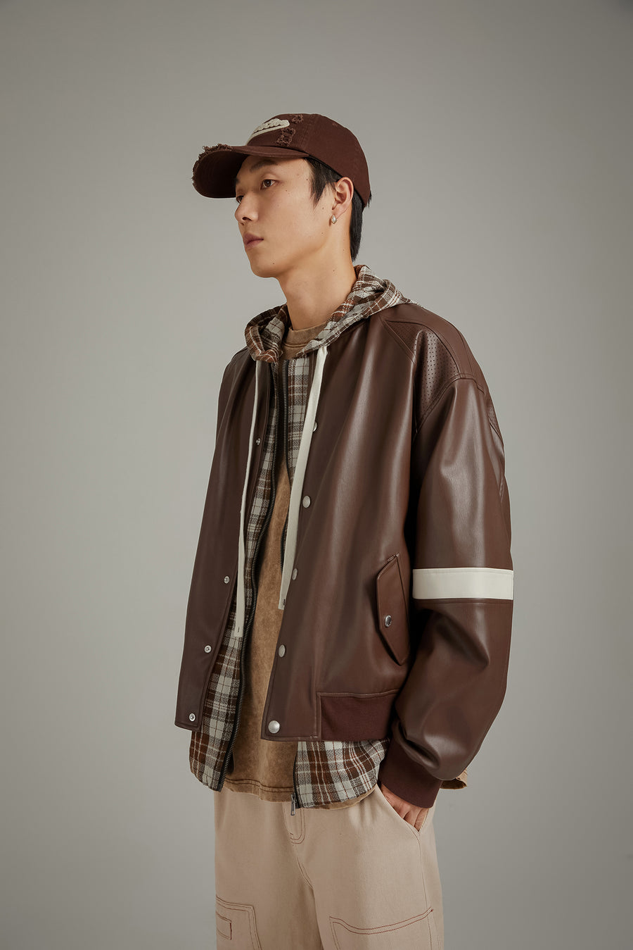 CHUU Color Varsity Leather Jacket