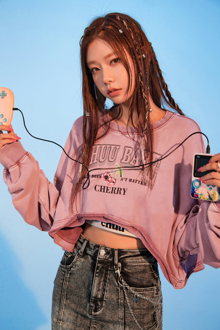 CHUU Size Doesnt Matter Cherry Crop Boxy Sweatshirt