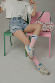 Chuu Lettering Color Band High Socks