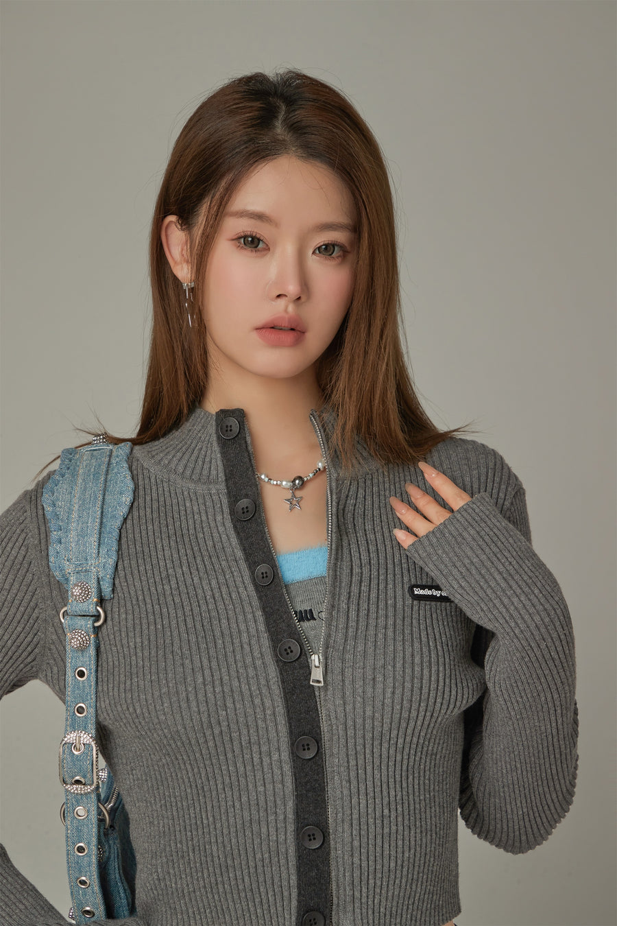 CHUU Ribbed Button Crop Cardigan