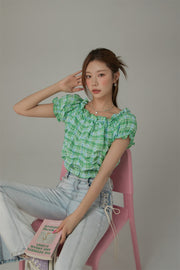 Shirred Puffy Sleeve Cropped Blouse