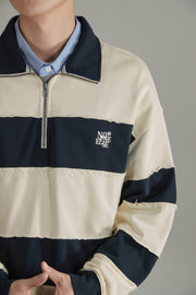 Half Zip-Up Color Striped Sweatshirt