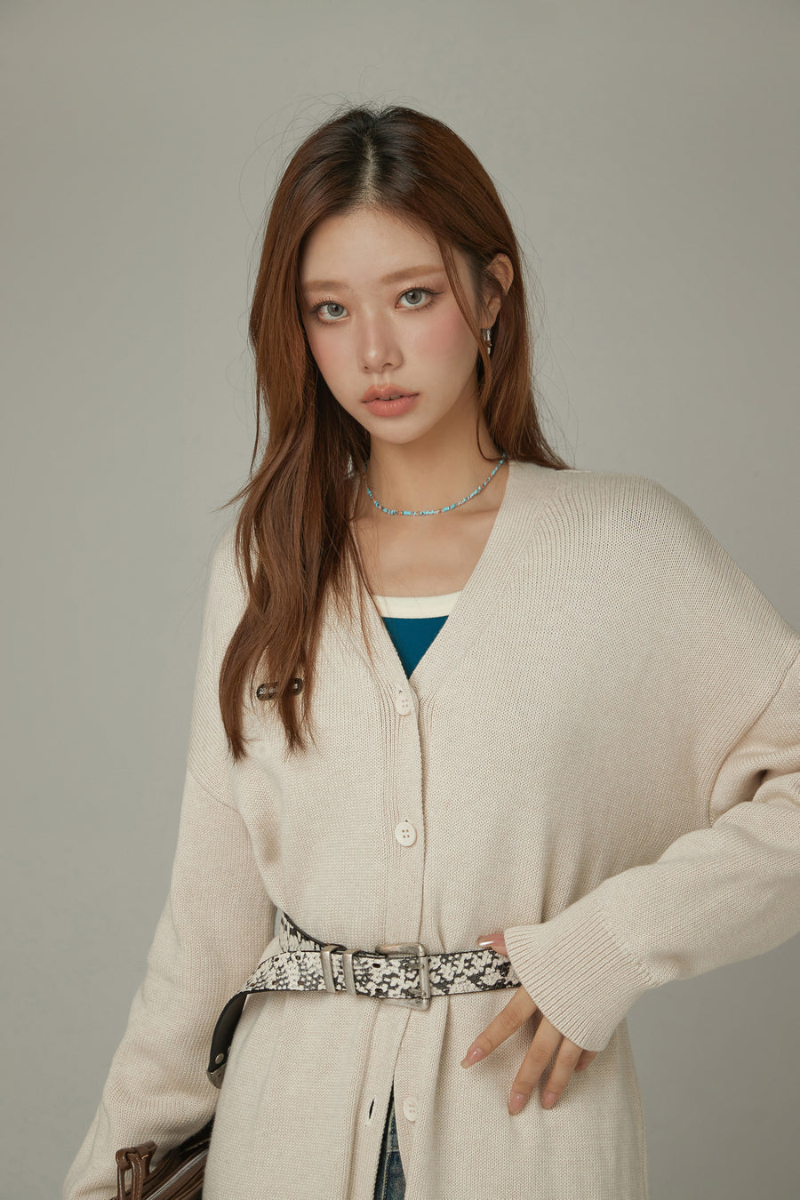 CHUU Slit Wrap Button Knit Long Cardigan